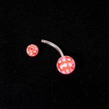 Load image into Gallery viewer, Pink White Polka Dot UV Reactive Acrylic Ball Belly Ring

