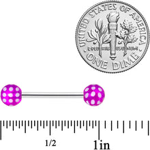 Load image into Gallery viewer, Purple White Polka Dot UV Reactive Ball Barbell Tongue Ring
