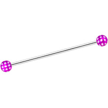 Load image into Gallery viewer, 14G Purple White Polka Dot UV Industrial Barbell 38mm
