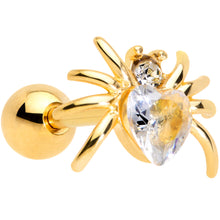 Load image into Gallery viewer, 16G 1/4 Clear Gem Gold Tone Heart Spider Cartilage Tragus

