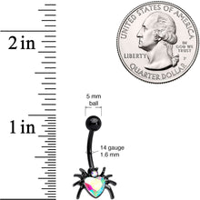 Load image into Gallery viewer, Aurora Gem Black Halloween Heart Spider Belly Ring
