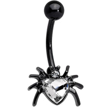 Load image into Gallery viewer, Clear Gem Black Halloween Heart Spider Belly Ring

