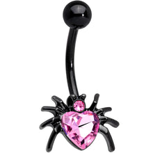 Load image into Gallery viewer, Pink Gem Black Halloween Heart Spider Belly Ring
