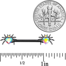 Load image into Gallery viewer, 14G 5/8 Aurora Gem Sexy Heart Spider Barbell Nipple Ring Set
