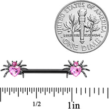 Load image into Gallery viewer, 14G 5/8 Pink Gem Black Sexy Heart Spider Barbell Nipple Ring Set
