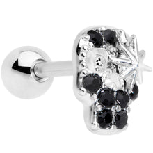 Load image into Gallery viewer, 16G 1/4 Black Gem Star Skull Cartilage Tragus Earring

