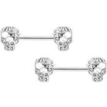 Load image into Gallery viewer, 14G 9/16 Clear Gem Star Skull Barbell Nipple Ring Set
