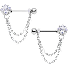 Load image into Gallery viewer, 14G 5/8 Clear Gem Elegant Chain Dangle Barbell Nipple Ring Set
