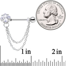 Load image into Gallery viewer, 14G 5/8 Clear Gem Elegant Chain Dangle Barbell Nipple Ring Set
