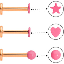 Load image into Gallery viewer, Pink Star Rose Gold Tone Glow Internal Threaded Labret Tragus Set of 3

