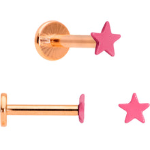 Load image into Gallery viewer, Pink Star Rose Gold Tone Glow Internal Threaded Labret Tragus Set of 3
