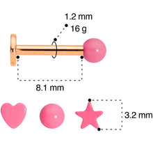 Load image into Gallery viewer, Pink Star Rose Gold Tone Glow Internal Threaded Labret Tragus Set of 3
