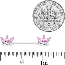 Load image into Gallery viewer, 14G 9/16 Pink Gem Crown of Love Barbell Nipple Ring Set
