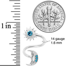 Load image into Gallery viewer, 14G 7/16 Aqua Gem Moon Spiral Twister Belly Ring
