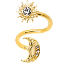 Load image into Gallery viewer, 14G 7/16 Clear Gem Gold Tone Moon Spiral Twister Belly Ring
