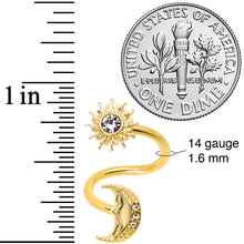 Load image into Gallery viewer, 14G 7/16 Clear Gem Gold Tone Moon Spiral Twister Belly Ring
