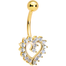 Load image into Gallery viewer, 16G Solid 14K Yellow Gold Cubic Zirconia HOLLOW HEART Belly Ring
