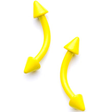 Load image into Gallery viewer, 16G 5/16 Yellow Glow in the Dark Cone End Curved Barbell Set of 2
