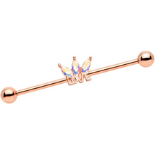 Load image into Gallery viewer, 14G Aurora Gem Rose Gold Tone Crown Love Industrial Barbell 38mm
