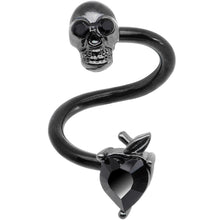 Load image into Gallery viewer, 14G 1/2 Black CZ Gem Halloween Skull Spiral Twister Belly Ring
