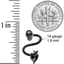 Load image into Gallery viewer, 14G 1/2 Black CZ Gem Halloween Skull Spiral Twister Belly Ring
