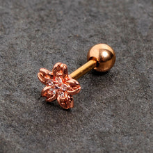 Load image into Gallery viewer, 16G 1/4 Clear Gem Rose Gold Tone Flower Cartilage Tragus Earring
