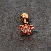 Load image into Gallery viewer, 16G 1/4 Clear Gem Rose Gold Tone Flower Cartilage Tragus Earring
