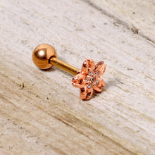 Load image into Gallery viewer, 16G 1/4 Clear Gem Rose Gold Tone Flower Cartilage Tragus Earring

