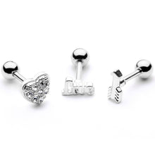 Load image into Gallery viewer, 16G 1/4 Clear Gem Valentine Cartilage Tragus Set
