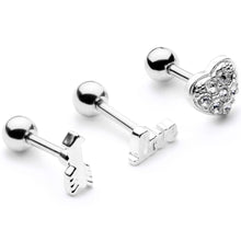 Load image into Gallery viewer, 16G 1/4 Clear Gem Valentine Cartilage Tragus Set
