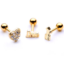 Load image into Gallery viewer, 16G 1/4 Clear Gem Gold Tone Plated Valentine Cartilage Set
