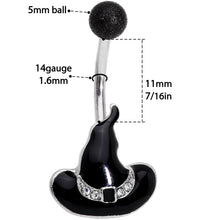 Load image into Gallery viewer, Clear Gem Black Halloween Witches Hat Belly Ring
