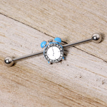 Load image into Gallery viewer, 14G Clear Gem Light Blue Alarm Clock Industrial Barbell 38mm
