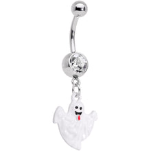 Load image into Gallery viewer, Clear Gem Black White Ghost Halloween Dangle Belly Ring Set of 2
