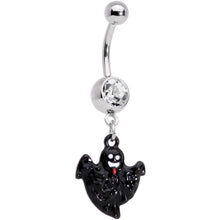 Load image into Gallery viewer, Clear Gem Black White Ghost Halloween Dangle Belly Ring Set of 2
