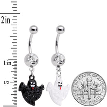 Load image into Gallery viewer, Clear Gem Black White Ghost Halloween Dangle Belly Ring Set of 2
