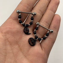 Load image into Gallery viewer, 14G 5/8 Black Pumpkin Ghost Halloween Dangle Nipple Ring Set
