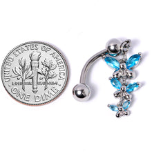Load image into Gallery viewer, Aqua Gem Band of Butterflies Top Mount Dangle Belly Ring
