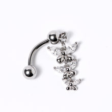 Load image into Gallery viewer, Clear Gem Band of Butterflies Top Mount Dangle Belly Ring
