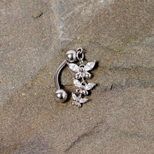 Load image into Gallery viewer, Clear Gem Band of Butterflies Top Mount Dangle Belly Ring

