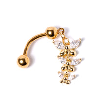Load image into Gallery viewer, Clear Gem Gold Tone Band of Butterflies Top Mount Dangle Belly Ring
