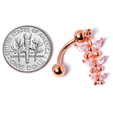Load image into Gallery viewer, Clear Gem Rose Gold Tone Butterflies Top Mount Dangle Belly Ring
