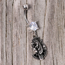 Load image into Gallery viewer, Black CZ Gem Anubis Egyptian Dangle Belly Ring
