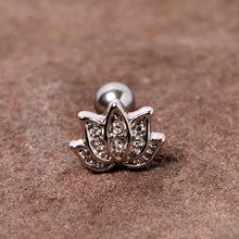 Load image into Gallery viewer, 16G 1/4 Clear Gem Lotus Flower Cartilage Tragus Earring

