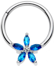 Load image into Gallery viewer, 16G 3/8 Blue Gem Royal Flower Hinged Segment Ring
