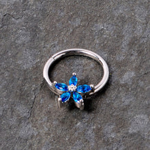 Load image into Gallery viewer, 16G 3/8 Blue Gem Royal Flower Hinged Segment Ring

