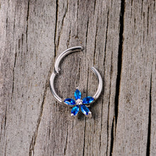 Load image into Gallery viewer, 16G 3/8 Blue Gem Royal Flower Hinged Segment Ring
