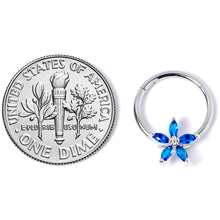 Load image into Gallery viewer, 16G 3/8 Blue Gem Royal Flower Hinged Segment Ring
