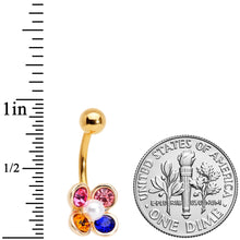 Load image into Gallery viewer, Pink Blue Yellow Gem Gold Tone Flower Belly Ring
