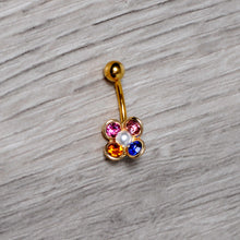 Load image into Gallery viewer, Pink Blue Yellow Gem Gold Tone Flower Belly Ring
